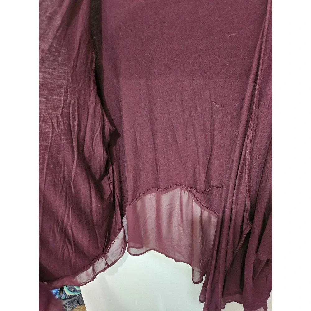 Lane Bryant Womens Burgundy Open Front Cardigan Chiffon Trim 18/20 1115049 - Picture 3 of 4